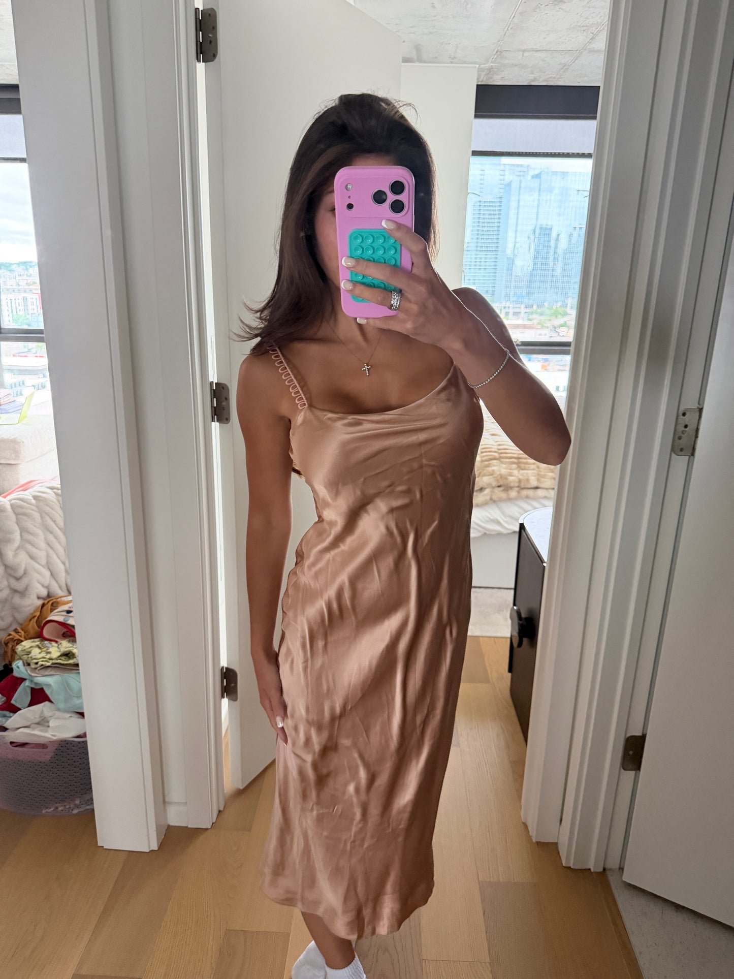Gold silk dress
